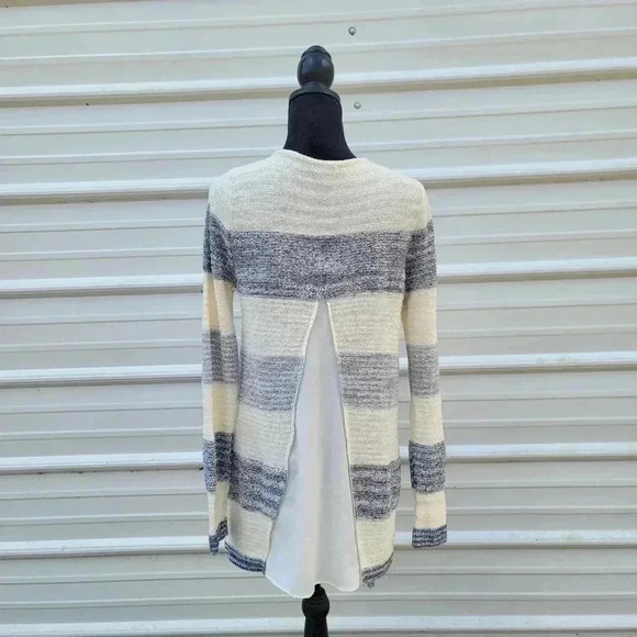 Calvin Klein Jeans Womens Striped Split-Back Sweater Contrast Ivory Gray M - Picture 9 of 12